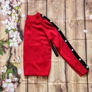 Red Snap Button Crew Sweater
